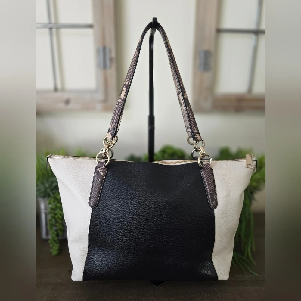 Coach Large Colorbock Leather Ava Tote With Snakeskin Embossed Handles - Picture 4 of 11